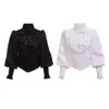 Wysokiej jakości vintage wiktoriańska gotycka czarna czarna bluzka w stylu lolita romantyczna koszulka Tops Ruffle Reconactment for Wash
