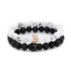 Seu e dela pulseiras Distância Negra Matte Branco Beads CZ Crown King Charm Pedra Pulseira Amantes