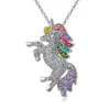 kids and women necklace colorful unicorn diamond pendant necklace children sweater chain jewellery accessories free shipping