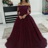 Fora do ombro manga comprida vestidos de baile 2019 venda quente lace apliques tule formal vestido de noite mulheres vestido de festa de celebridade