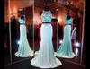 Robes de bal deux pièces uniques, style sirène, col transparent, cristaux, longueur au sol, longues robes de soirée de concours, sur mesure, DH637