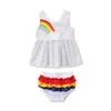 Kinderkleidung, schwarzes Punktmuster, Mädchen-Kleidungsset, modisches Baby-Mädchen-Regenbogen-ärmelloses Oberteil, Minikleid + Shorts, 2-teiliges Kleinkind-Mädchen-Outfit