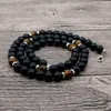 2018 mode Onyx noir et oeil de tigre pierre hommes collier de perles collier en pierre naturelle pour hommes AU-02