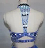 Royal Blue Due pezzi Abiti da ritorno a casa Collo alto Backless Perline Strass Cristalli Abiti da cocktail Abiti da ballo corti HY0871