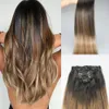 9A Grade Remy Clip في ملحقات الشعر أومبير Balayage اللون البني الداكن يتلاشى إلى الرماد شقراء اللون يبرز خياطة في كليب على ملحقات 120G