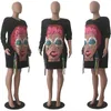 Femmes Casual Loose Dress 2018 À Manches Longues Maxi Tshirt Robe O-Neck Caractère Imprimé Vestidos Vêtements Automne Robe Longue Femme Ropa Mujer