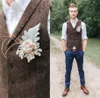 2021 Bristish Groom Kamizelki Brown Wool Herringbone Tweed Groomsmen Kamizelka Męskie Garnitur Prom Ślubna Kamizelka Sukienka Plus Size W magazynie