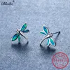 Blaike 925 Sterling Silver Dragonfly Stud Earrings For Women Blue/White Fire Opal Birthstone Earrings Cute Animal Fine Jewelry