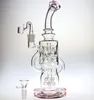 hot 11.5"Thick glass FTK pink glass recycler bong bubbler with sprinkle perc recycle system unique water pipe banger nail 14.4mm joint