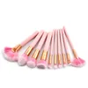 Brand New 10pcs Makeup brushes set pink color wood handle high quality synthetic hair DHL Free cosmetic brushes