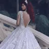 Lace luxueuze volledige jurken kralen Rhinestone Back Applique Long Illusion Sleeves Cathedral Train Wedding Bridal Ghurns