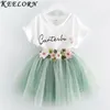 Keelorn Filles Vêtements Ensembles 2017 D'été Filles Vêtements Papillon Manches Lettre T-shirt + Floral Volie Jupes 2 Pcs Princesse Robe