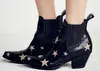 Gemischte Farbe Sterne Patchwork Frauen Stiefeletten Cowboy-Stil Laides Point Toe Stiefel Slip Auf Weibliche Mode Westlichen Stil Stiefel