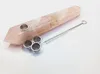 Natural rose crystal pipe overlength pink quartz pipe with 3 Metal filter and a brush 6.6-7.2 Inches