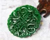 Pendentifs creux en jade naturel, dragon de fer vert sec, double dragon, pendentifs d'anniversaire, chaîne de pull de marque en jade émeraude