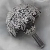 Gray Crystal Wedding Brooth Brooth Broatka Bridal Bouquet Satin Flower 18cm Nowe przybycie Materiały ślubne 296o