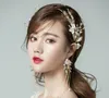 Bröllop Smycken Handgjorda Beaded Blommor Guld Tiara Headband Set Bröllop Tillbehör Crown Koreanska Hårtillbehör