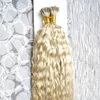 Blonde Echthaar-I-Tip-Haarverlängerungen, vorgebundene Remy Human Fusion-Keratin-Stick-Tip-Haarverlängerungen, verworrene lockige Keratin-Kapseln, 100 g