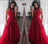 Красный Холтер топ V-образным вырезом платья вечерняя одежда складки многоуровневая юбка 2019 спинки элегантные вечерние платья плюс размер театрализованное платье девушка платье