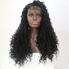 Mode Natuurlijke Zwarte Lange Kinky Krullend Vol Haar Goedkope Synthetische Lace Front Pruiken Baby Haar Hittebestendige Vezel Zachte Kant pruiken Zwarte Vrouwen