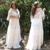 Chic Lace Plus Size Beach Trouwjurken van de Schouder Half Mouwen Boheemse bruidsjurken Een lijn Tassel Boho Robe de Mariée