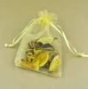 Free Ship 200pcs Gold 7*9cm 9*12cm 10*14cm Organza Jewelry Bag Wedding Party Candy Gift Bags