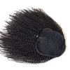 14 inç İpli at kuyruğu saç Uzatma Klip insan Afro Kinky kıvırcık at kuyruğu Hairpieces ile Elastik Bant Tarak