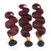 Tramas de cabelo humano ombre vermelho vinho malaio 3 pçs onda corporal ondulado # 1B/99J preto e bordô 2 tons ombre virgem cabelo humano trançado pacotes