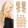 Body Wave # 613 Blonde Vierge Brésilienne de Cheveux Humains 3Bundles avec Fermeture Bleach Blonde 4x4 Front Lace Closure avec Virgin Hair Weaves