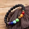 7 Chakren 8mm Schwarz Lava Stein Armband DIY Aromatherapie Ätherisches Öl Diffusor Armband Buddha Mala Yoga Schmuck