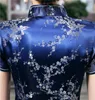 Vestido chinês tradicional azul marinho feminino039s cetim qipao verão sexy vintage cheongsam flor tamanho s m l xl xxl 3xl wc100 d1892063409