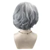 Women Short Silver Grey Curly Hair Synthetic Full Wig Cosplay Heat Resistant New