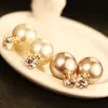 Double Pearl & Zircon Sided Temperament lady Earrings Women Party Jewelry Korean Vintage luxury Stud Earrings Accessories
