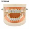 Topgrillz hiphop grillz isad ut zirkon fang muntänder grillz mössor övre botten grill set män kvinnor vampire grills7878489