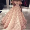 Rumieniec Różowy Koronki Prom Dresses Moda Off Ramię Koronki Aplikacja Długość Party Dress 2018 New Arrival A-Line Suknie Wieczorowe Formalne zużycie
