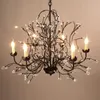 Vintage Crystal Chandelier Lighting Iron Edison Pendant Light 8 Heads Black Chandelers Home Decor American Village Style