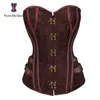Midja Trainer Brocade Steampunk Jacquard Faux Leather Studded Overbust Brown Corset Bustier med kedjor S-6XL 916 #