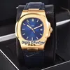 New Classic 5711 Yellow Gold Gray Texture Dial Date A2813 Automatic Mens Watch Gray Leather Sports Watches 6 Colors Puretime Cool PB302a3