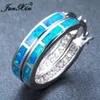 whole saleJUNXIN Female Round Hoop Earrings Blue Opal Earrings 925 Sterling Silver Filled For Women Fashion Jewelry