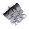 Chegam novas Dois Tons 1b Cinza Onda Do Corpo Humano Fechamento Frontal Do Laço Do Cabelo Humano 1 Pc Peruano Virgem Humano Ombre Cabelo 13X4 Fechamento Completo Do Laço