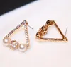 Full of Crystal triangle Earrings for Women Fashion Jewelry Korean Pearl Earrings 18K Gold / Silver Plated Stud Earrings High Quality