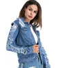 5xl plus storlek rippad denim jacka kvinnor kläder 2018 höst damer långärmad outwear kvinna jaet jeans feminina veste femme