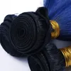 Темный корень 1B Синий Ombre Бразильские пучки человеческих волос Шелковистый прямой двойной уток с кружевной застежкой Ombre 4X46779796