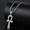 Hip Hop Silver/Gold Color Jesus Egyptian Ankh Key Pendant Halsband kubiska zirkoniumkedjor för manliga och kvinnor6077912