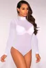 Novo transparente Sexy Bodysuit Mulheres Macacão Bodycon Jumpsuit Manga Longa Malha Bodysuit Sheer Através do Trutleneck Bodysuits C2345