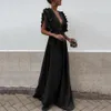 2018 Nouvelle Mode Femmes Robe Sexy Gris Col en V Dos Nu Volant Manches Courtes Maxi Robe D'été Solide Beach Party Longue Robe D1891304