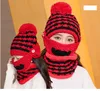 Jul Halloween Baby Mamma Warm Crochet Beanies Scarf Mask 3pcs / Set Vinter Vindskyddad hattar Söt Strikkad Ulllock Partihandel