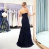 Sweetheart Navy Blue Ruffle Evening Gown Tiered Pick-ups 2018 Free Ship Prom Dresses Formal Party Dress Zipper Back Floor Length