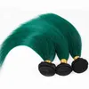 Ciemnozielony Ombre Dziewiczy Brazylijski Human Hair 3 z zamknięciem Prosto # 1B / Zielony Ombre 4x4 Koronki Top Zamknięcie z rozszerzeniami