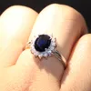 Handgefertigter Modeschmuck, reiner 100 % 925er-Sterlingsilber, ovaler blauer Saphir, CZ-Diamant, Blumen-Edelsteine, Damen-Hochzeit, Prinzessin-Band-Ring, Geschenk